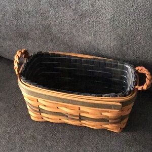 Woven Basket with Handles. Longaberger basket with plastic and navy/green loners